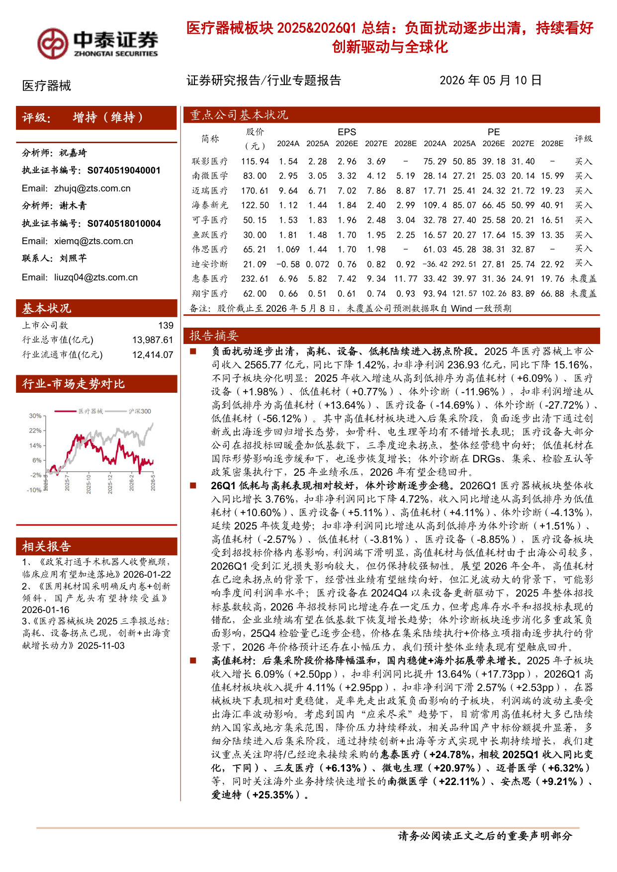 医疗器械板块 2025&2026Q1 总结：负面扰动逐步出清，持续看好创新驱动与全球化.pdf 第1页