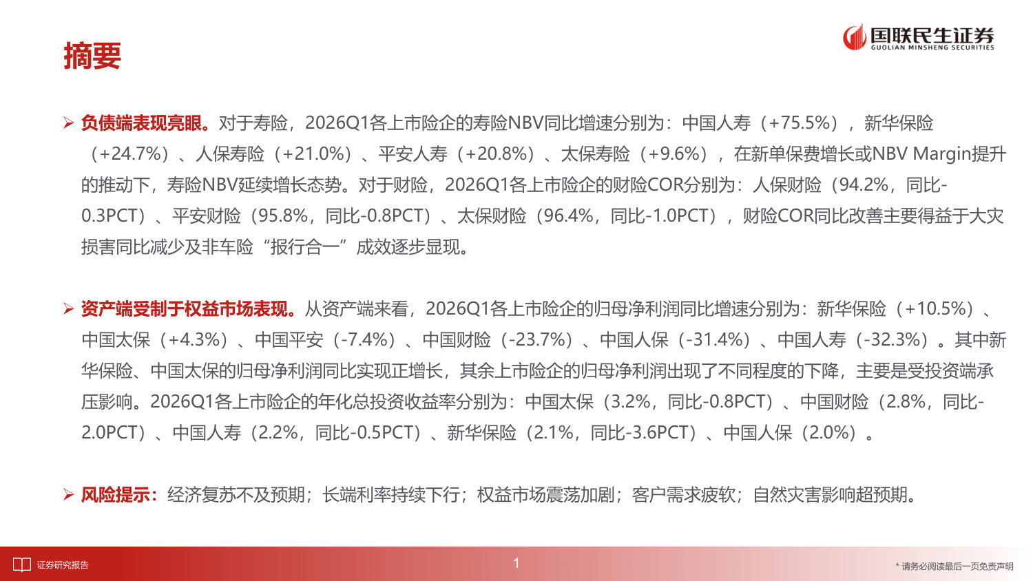 上市险企2026Q1业绩综述：负债端表现亮眼，资产端受制于权益市场表现.pdf 第2页