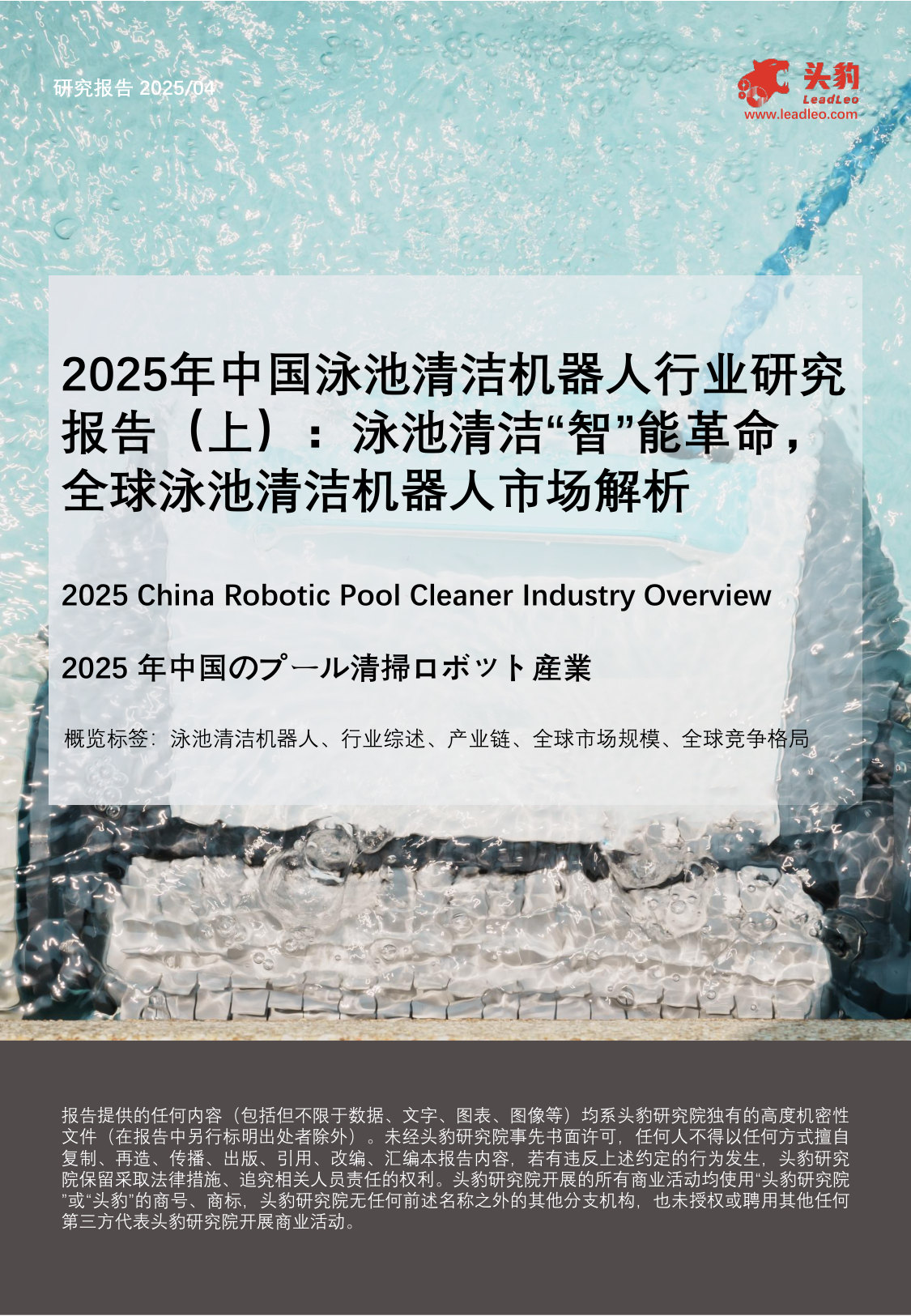 中国泳池清洁机器人行业研究报告(上):泳池清洁“智”能革命,全球泳池清洁机器人市场解析.pdf 第1页
